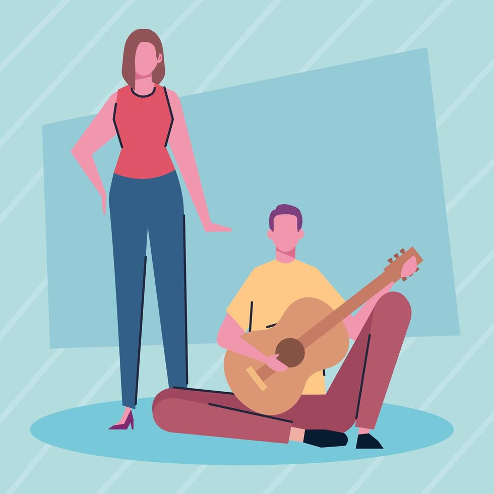 pareja con guitarra vector