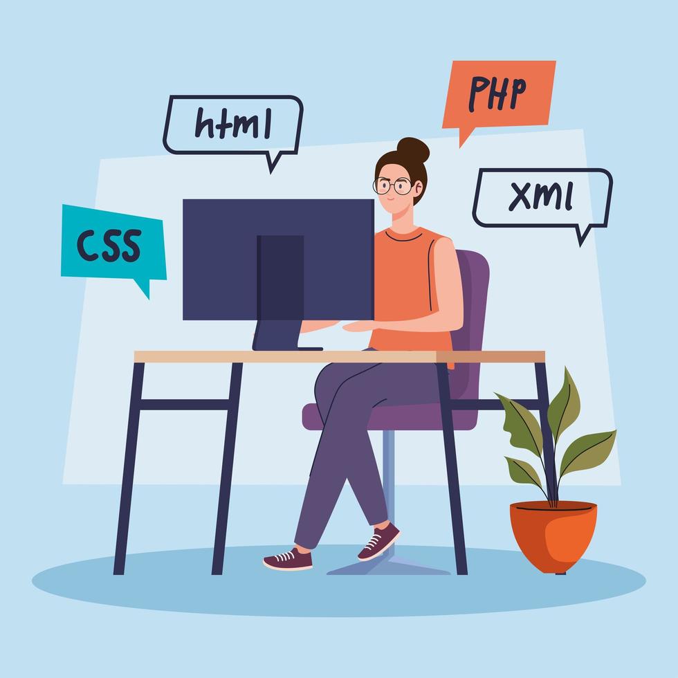 worker woman of developer web vector