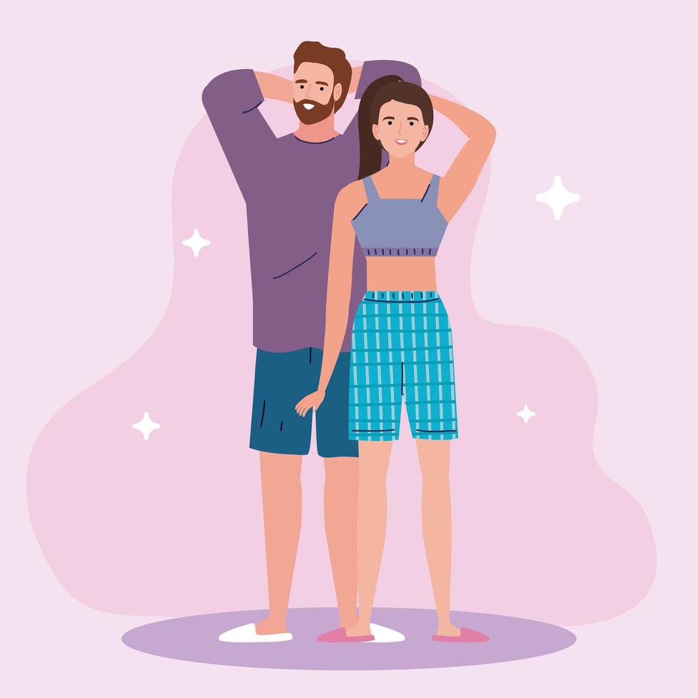 young couple sleepwear models vector