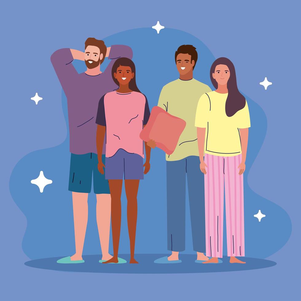 four sleepwear models vector