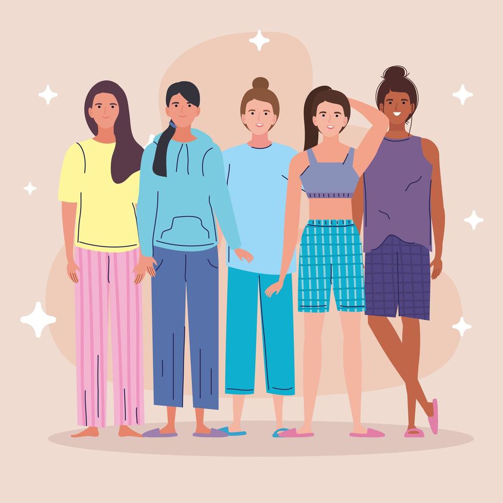 cinco modelos de ropa de dormir femenina vector