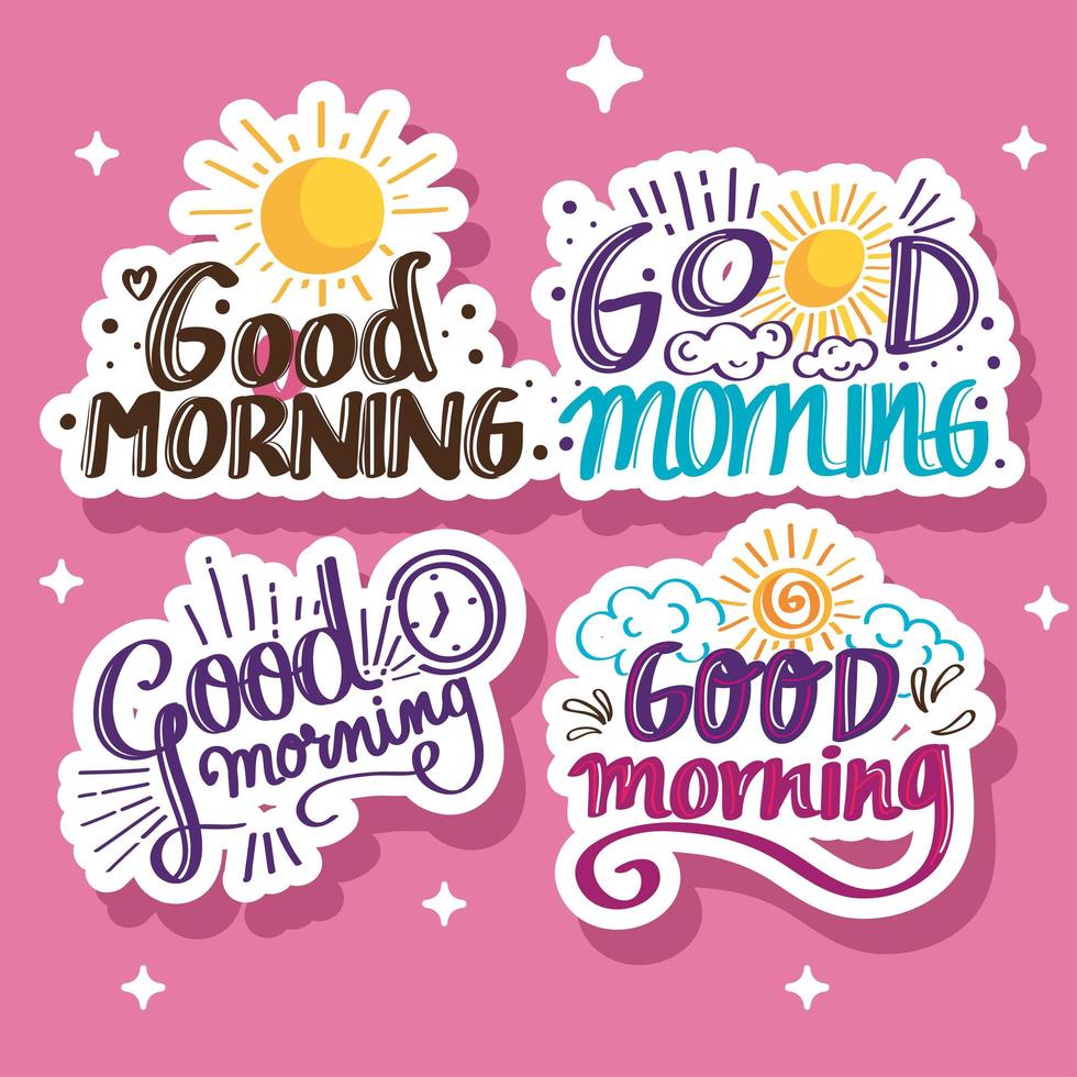 four good morning letterings vector