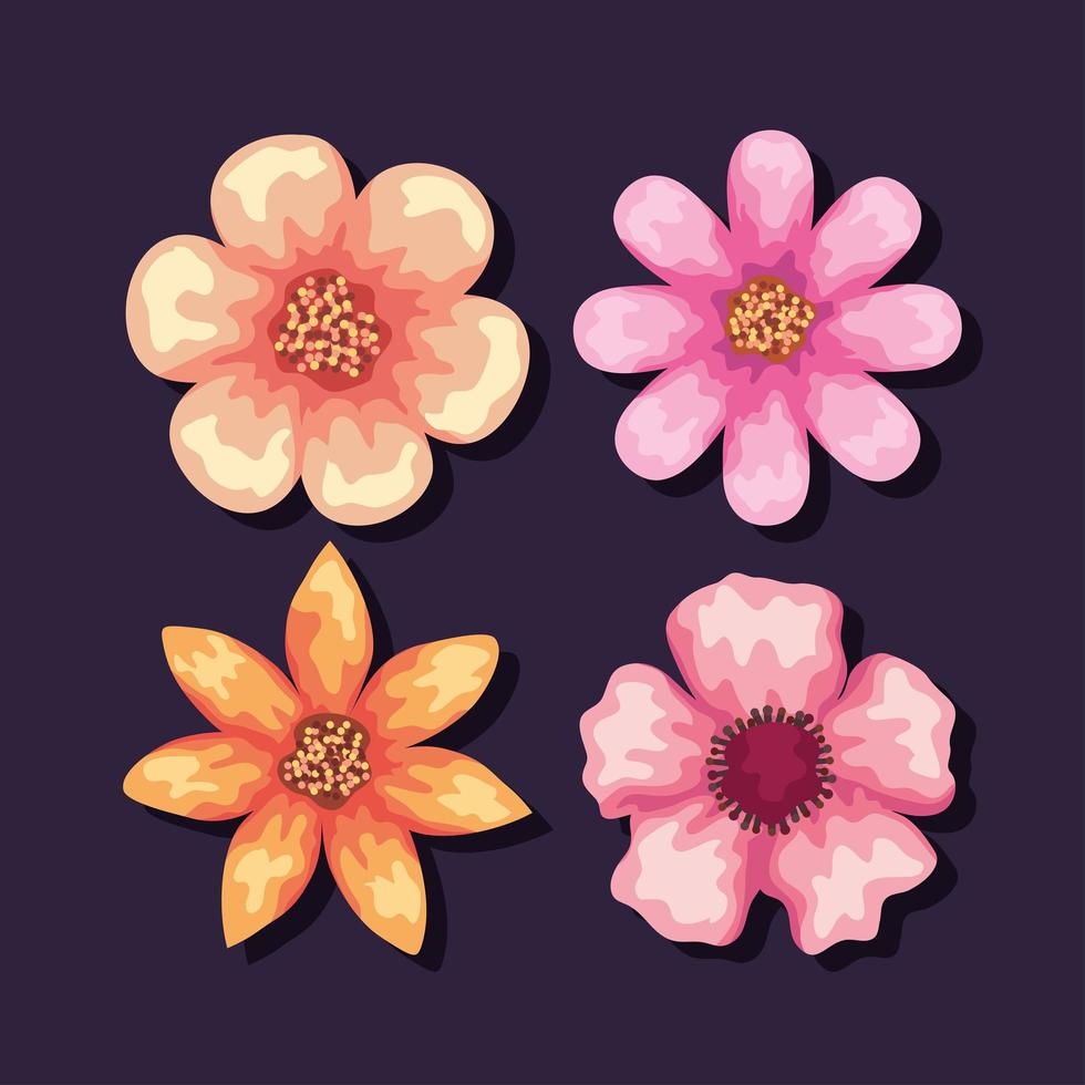 four watercolor flowers vector