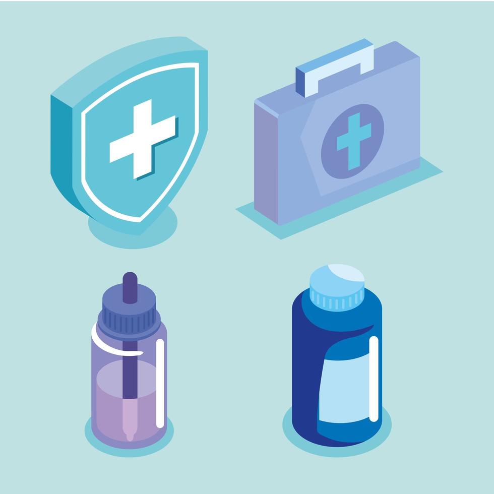 four medicine isometric icons vector