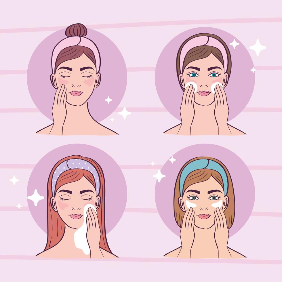 four ladies with skincare treatment vector