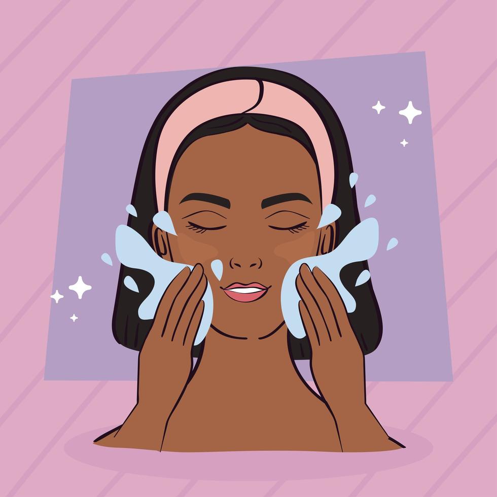 afro girl rinsing her face vector