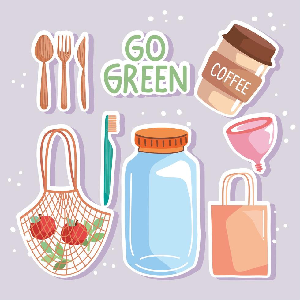 go green seven icons vector