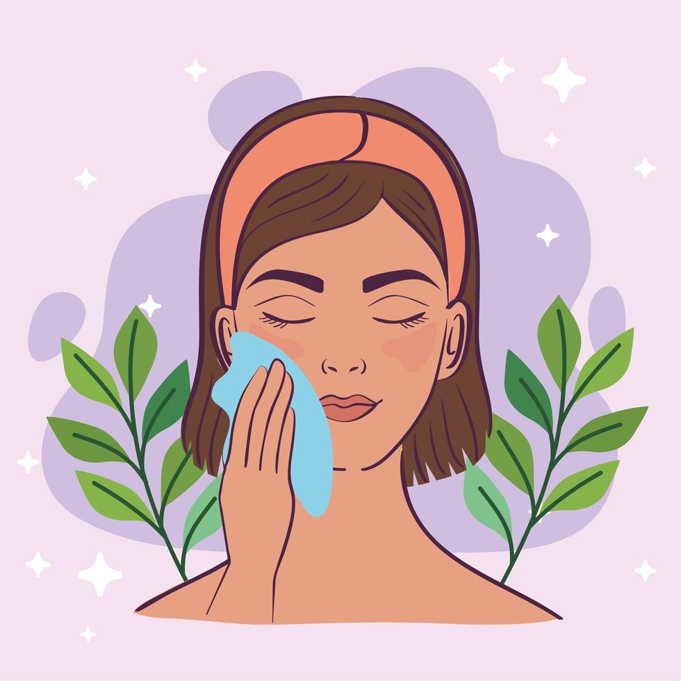 woman cleaning her face scene vector