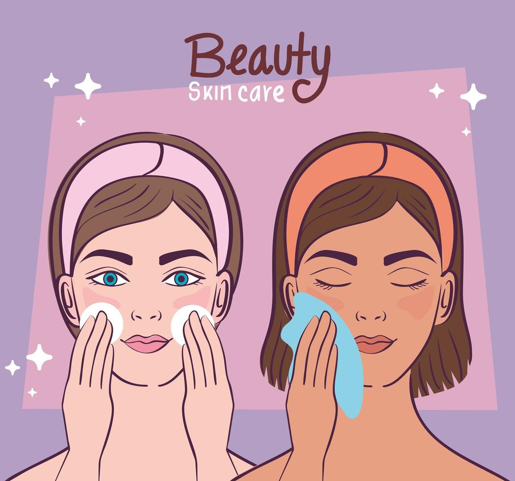 two girls with skincare treatment vector