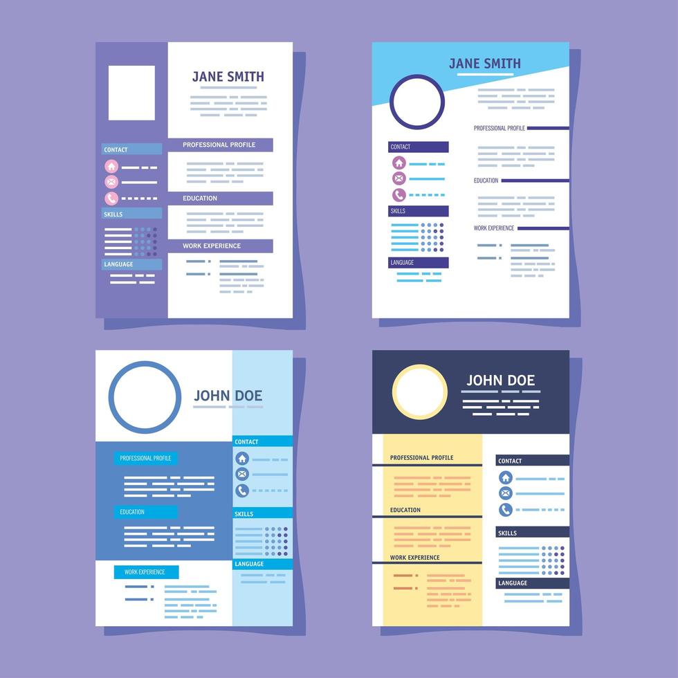 four curriculum vitae templates vector