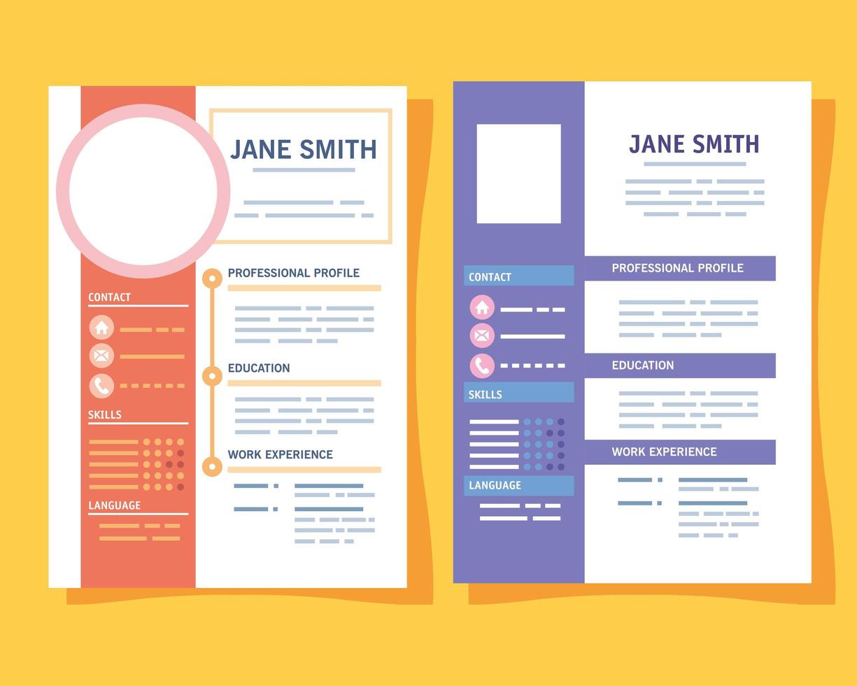 plantillas de pares de curriculum vitae vector