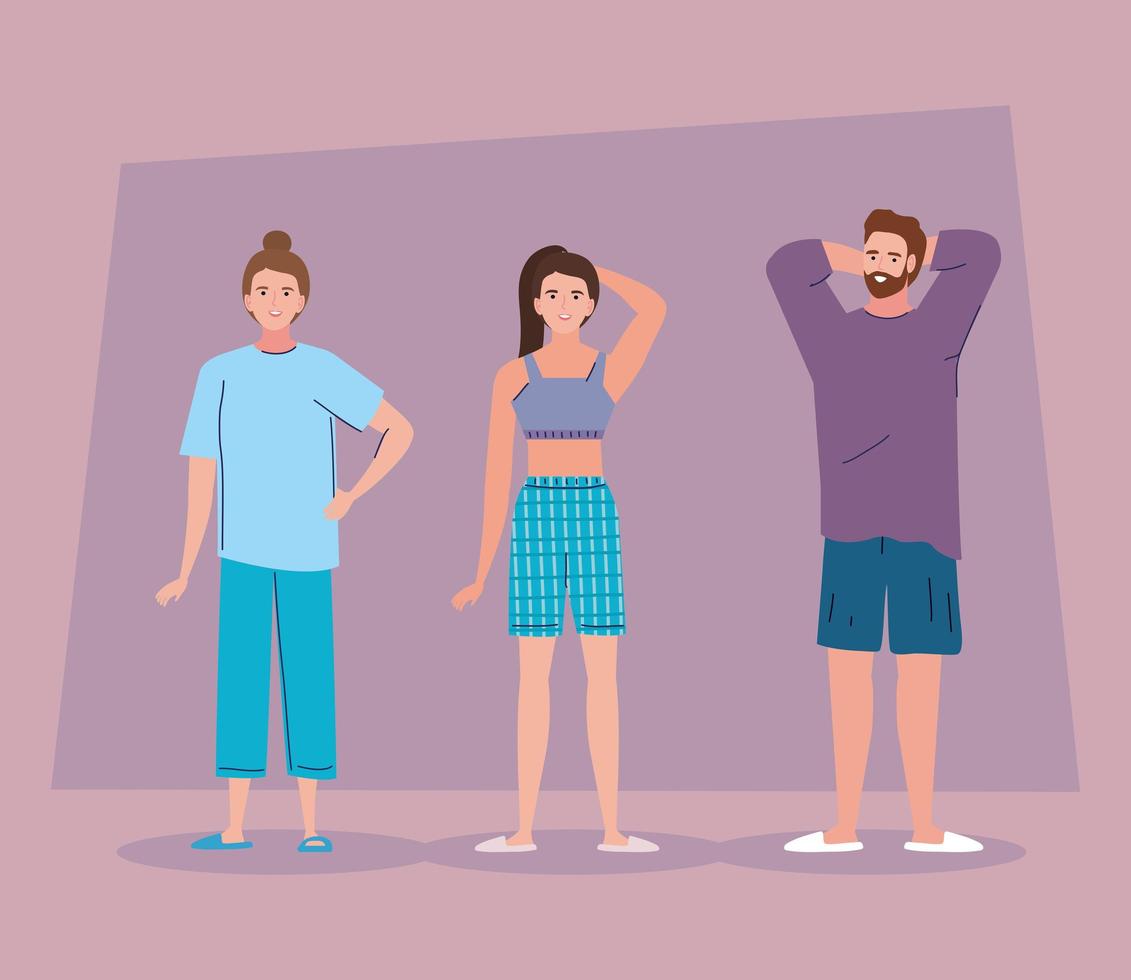 three sleepwear models vector