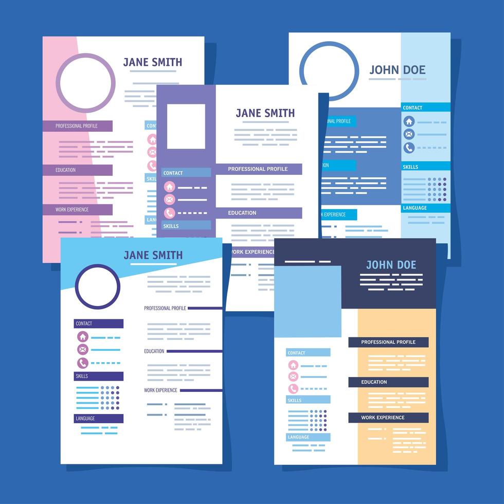 five curriculum vitae templates vector