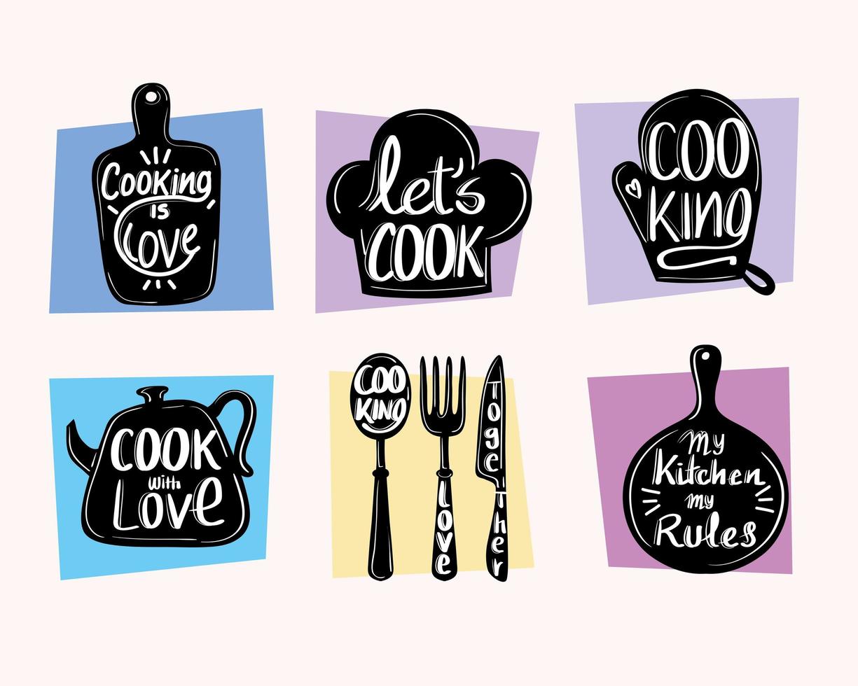 food and cook six labels vector