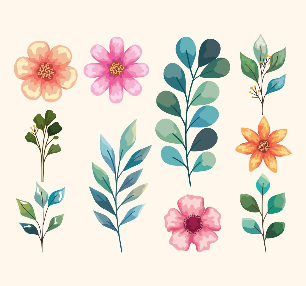 ten watercolor nature icons vector