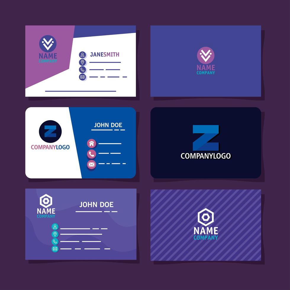 six business cards styles vector