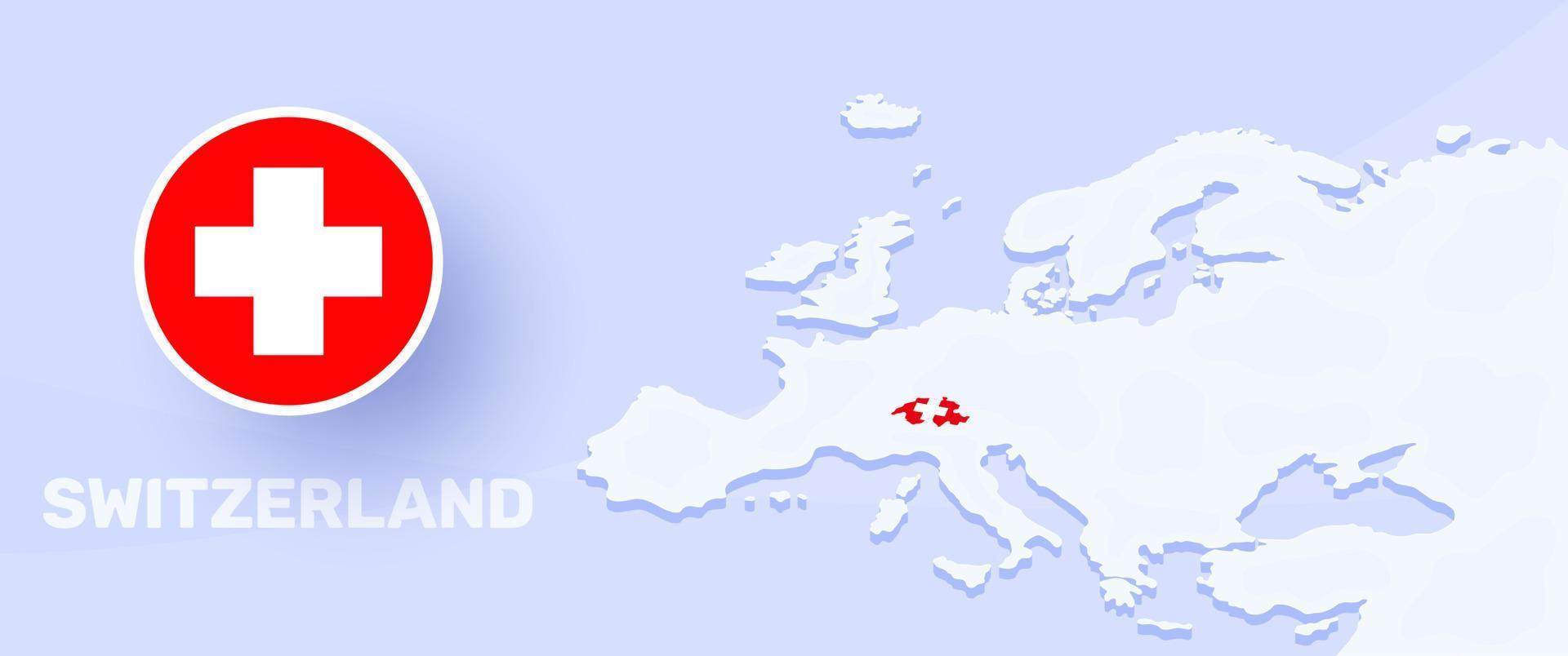 bandera de la bandera del mapa de suiza. ilustración vectorial con un mapa de europa y país resaltado con bandera nacional vector