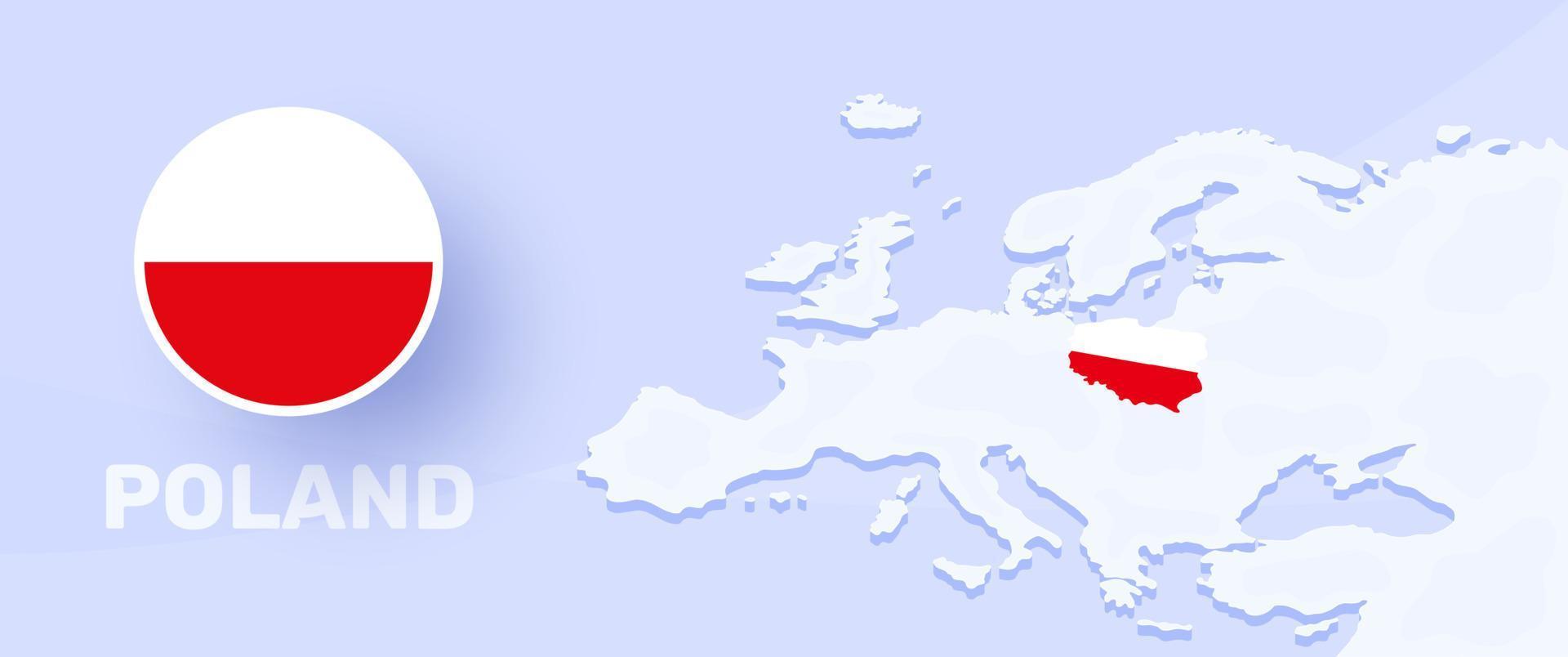 bandera de la bandera del mapa de polonia. ilustración vectorial con un mapa de europa y país resaltado con bandera nacional vector