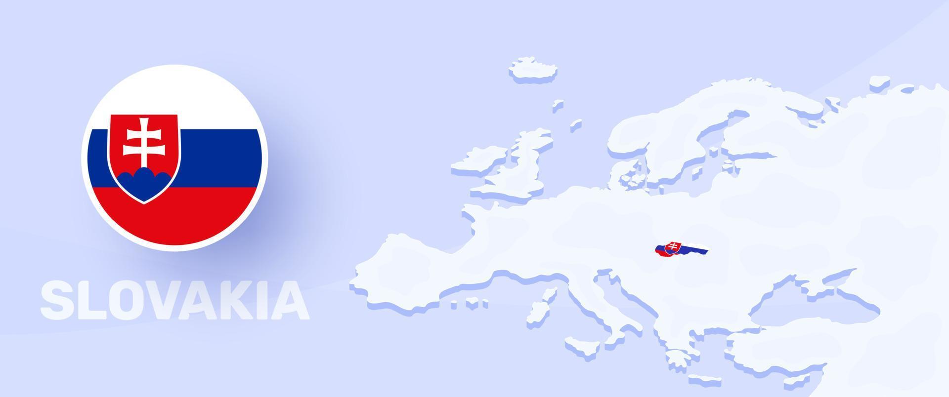 slovakia map flag banner. Vector illustration with a map of Europe and highlighted country with national flag