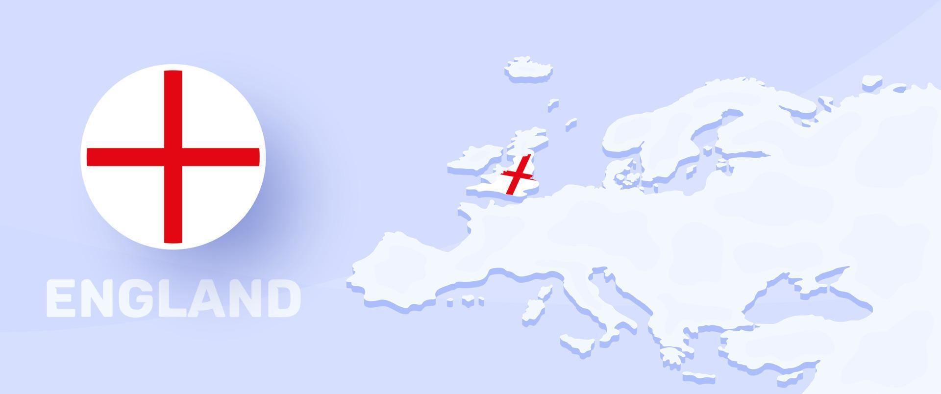 Bandera de la bandera del mapa de Inglaterra. ilustración vectorial con un mapa de europa y país resaltado con bandera nacional vector