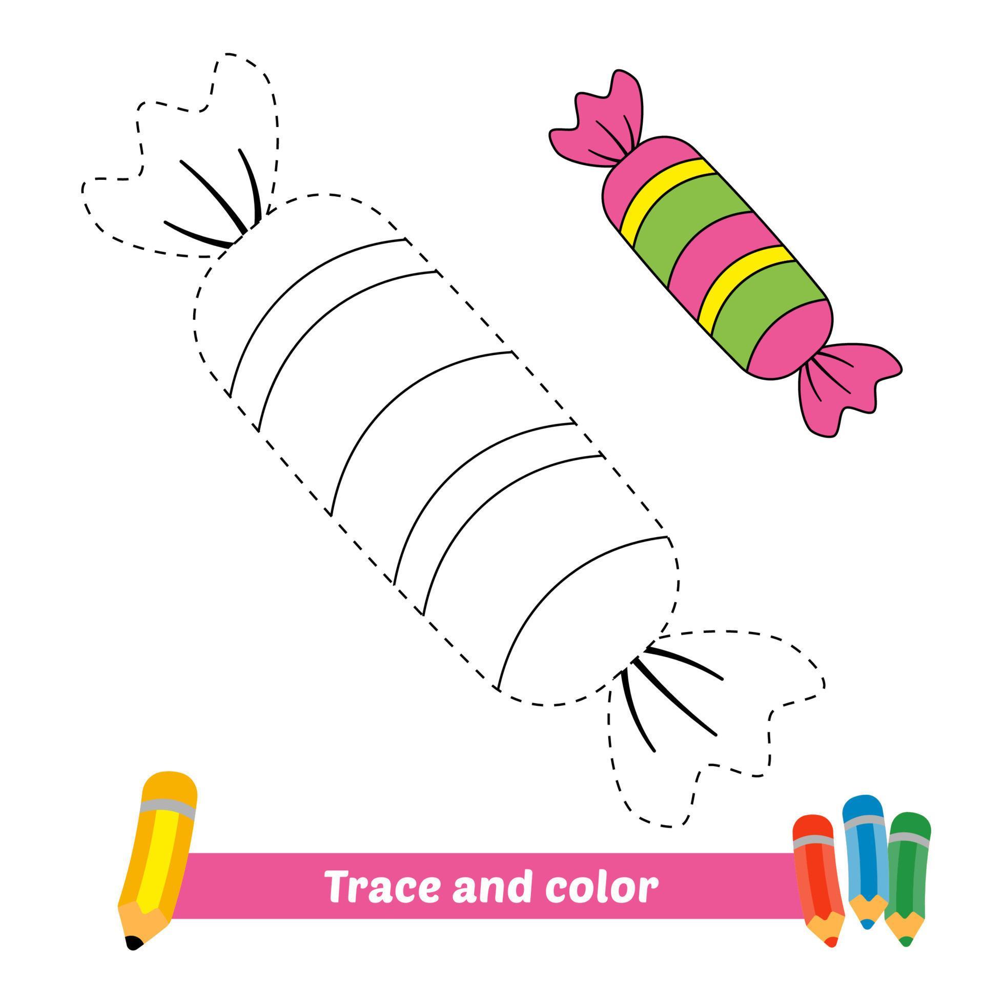 Trace and color for kids, candy vector 5176075 Vector Art at Vecteezy