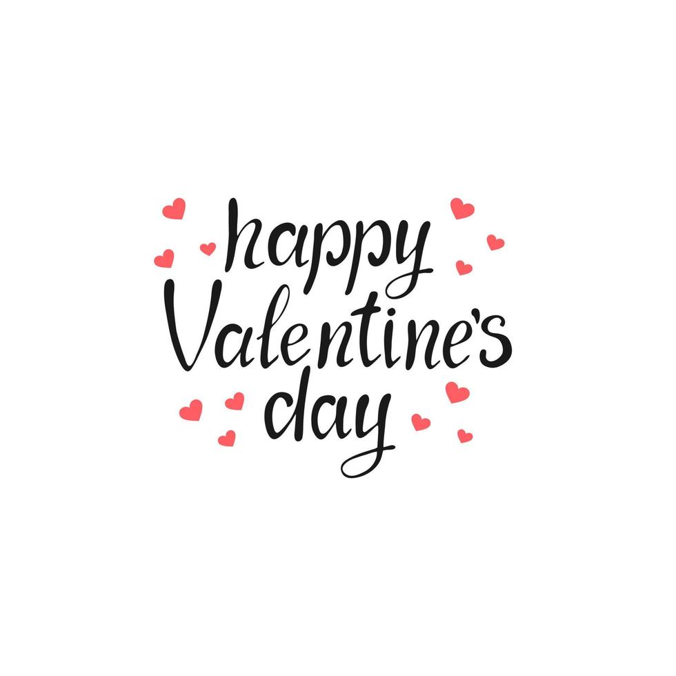 Happy Valentine's Day vector lettering on white background. Handwritten design element for card, poster, banner. Isolated typography print. Modern calligraphy, hand lettering inscription