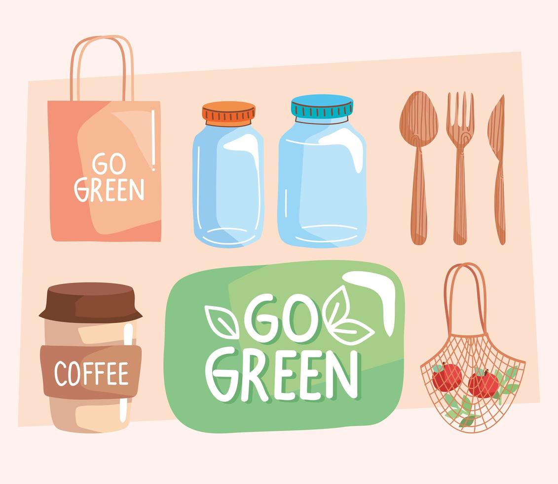 seven go green icons vector