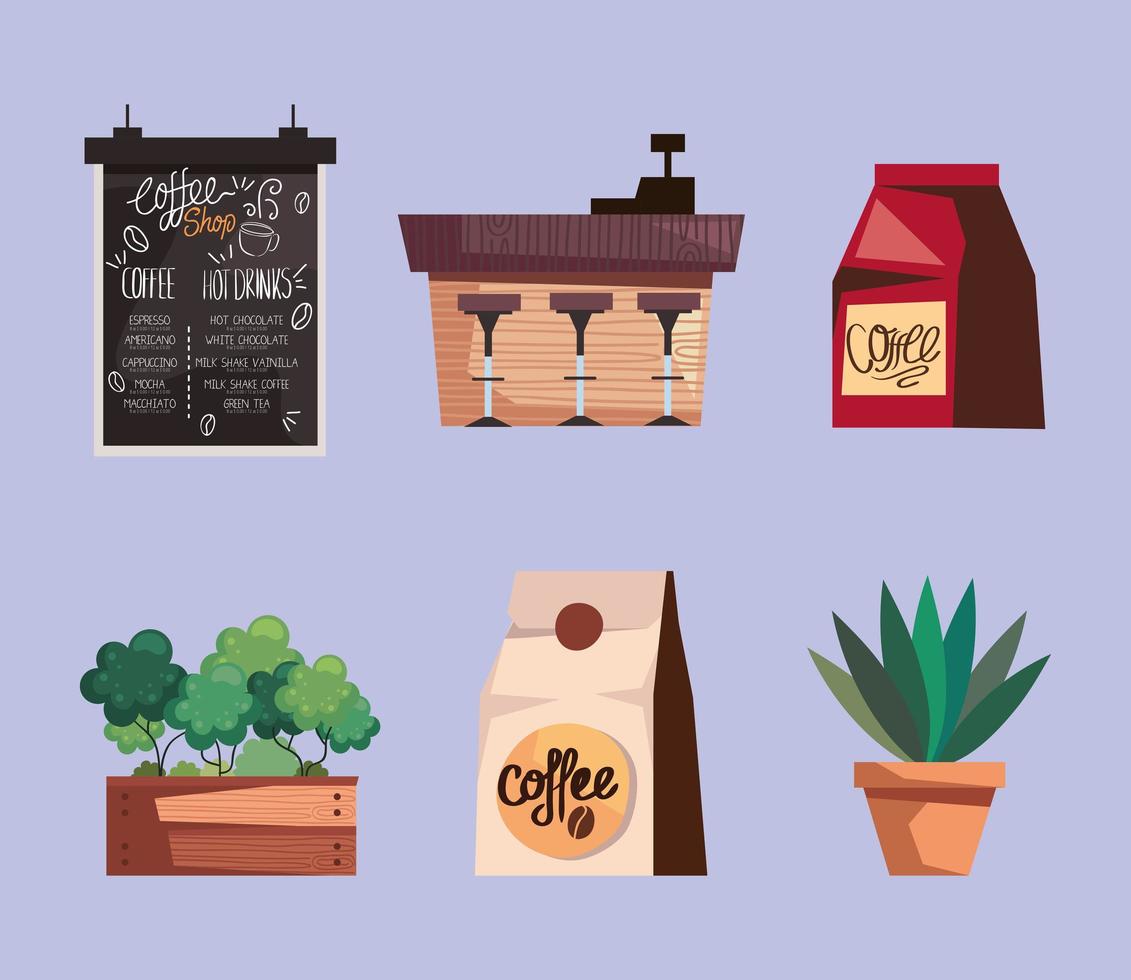 seis iconos de cafetería vector