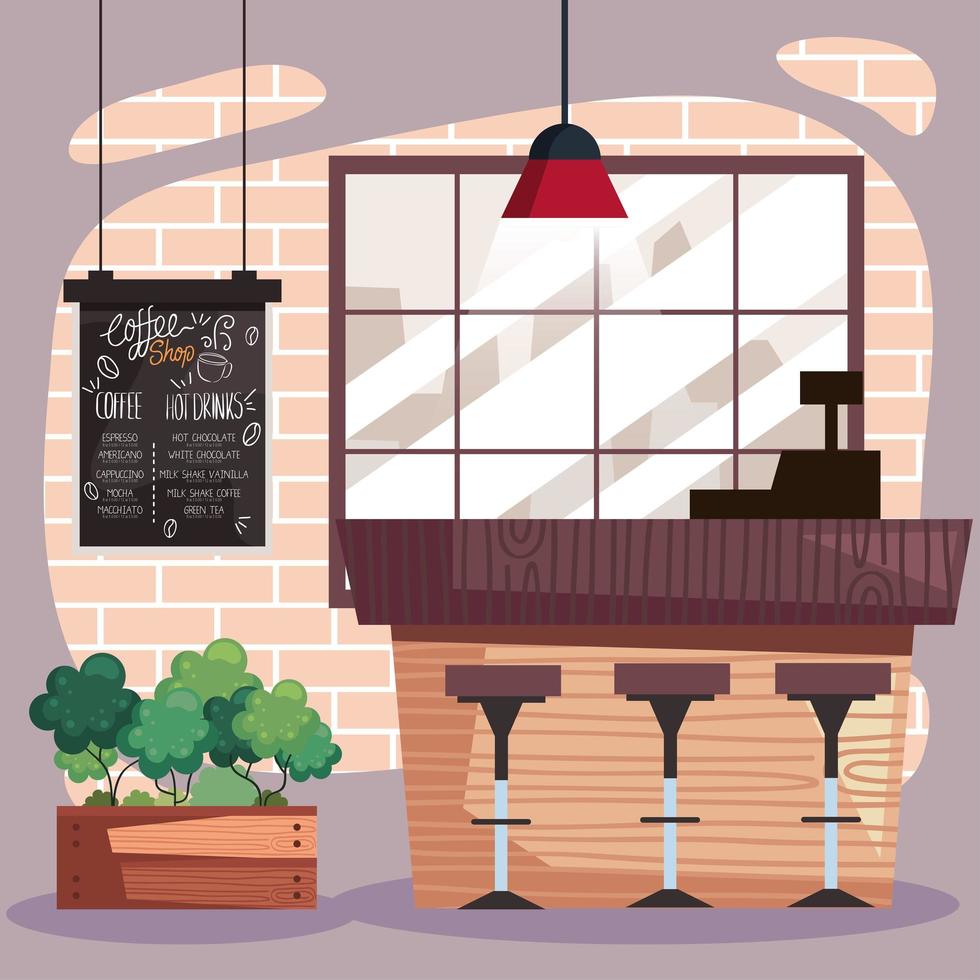 coffee shop with houseplant vector