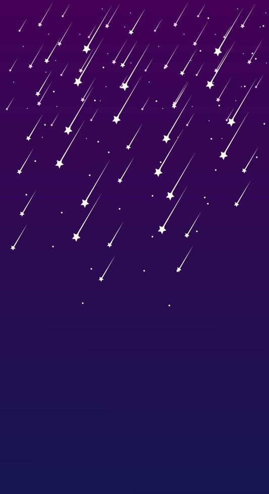 Ilustración de galaxia en estilo plano con diseño de estrellas fugaces en la vista del cielo nocturno. fondo oscuro estético y hermoso. Plantilla de banner para el tema del protector de pantalla del teléfono móvil, la pantalla de bloqueo y el fondo de pantalla. vector