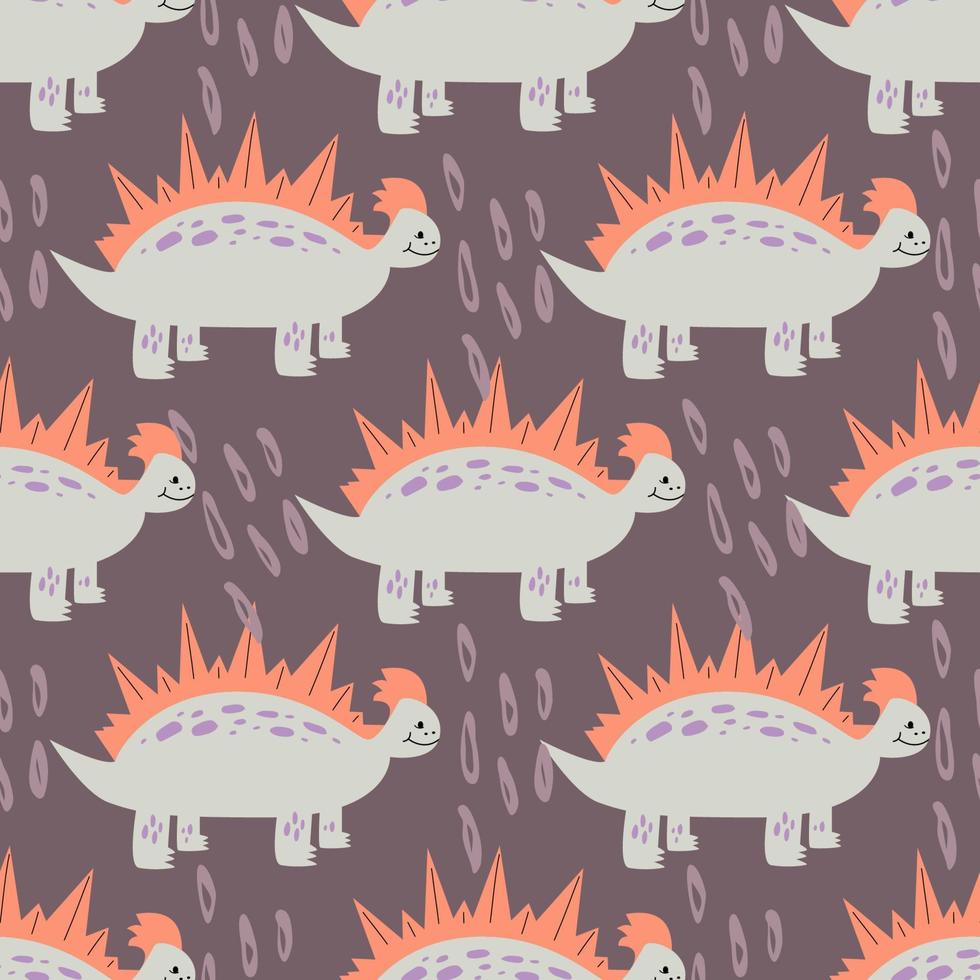 huevo de dinosaurio y gotas de lluvia para textiles para bebés. lindo patrón sin costuras con puntos y lindo dinosaurio en estilo plano. ilustración vectorial. vector