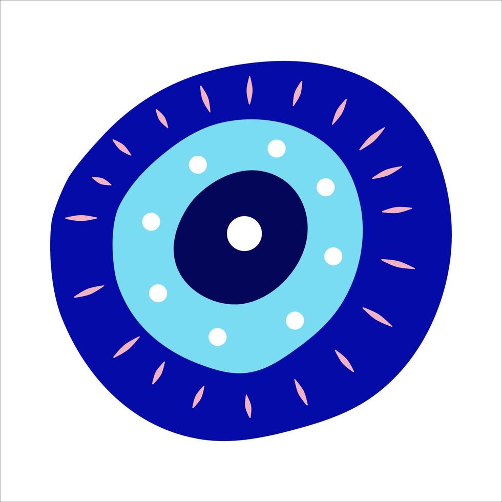 Evil eye greek amulet isolated.Turkish eye with eyelashes and an eyeball in blue for amulet and protection. Vector illustration in a flat style