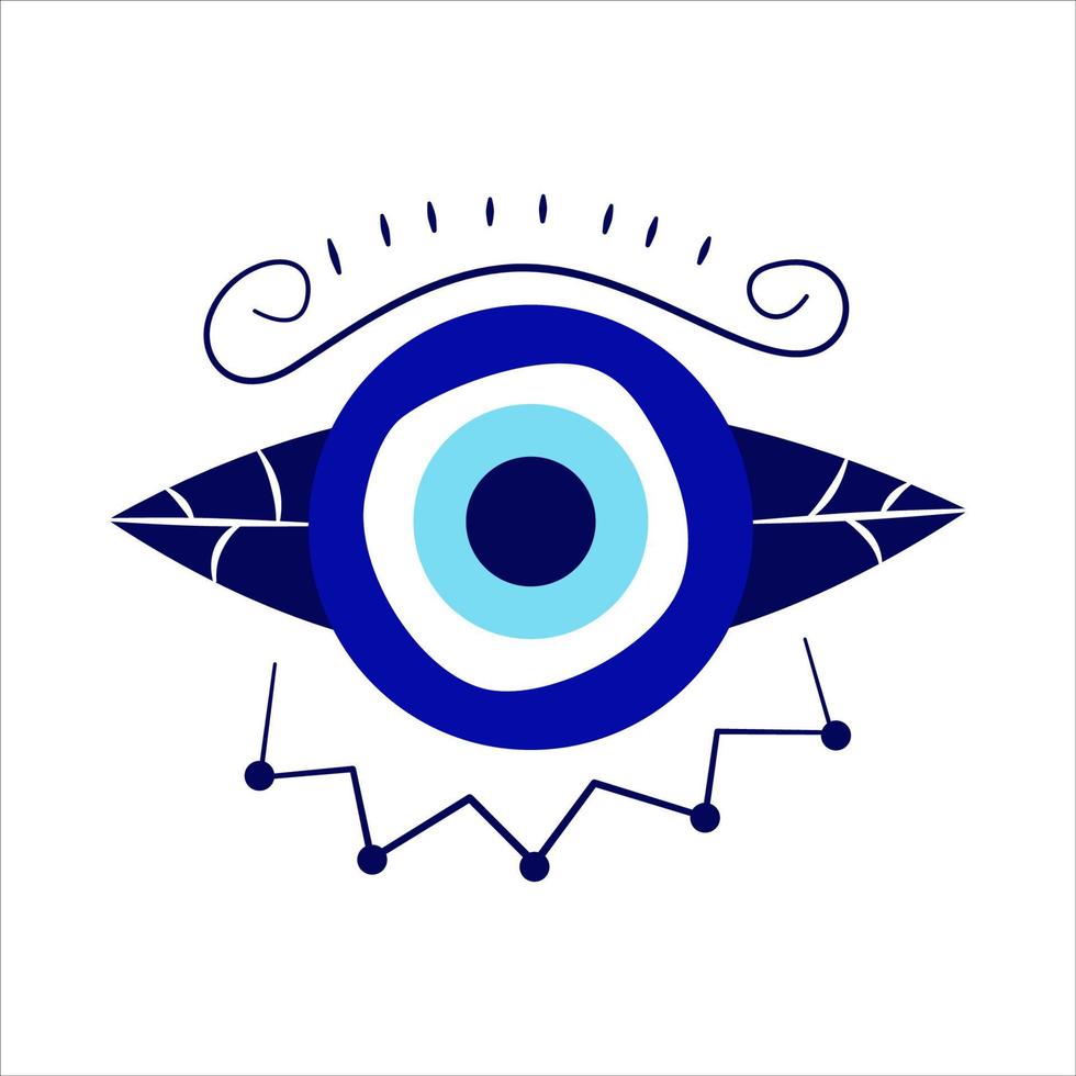 Evil eye greek amulet isolated.Turkish eye with eyelashes and an eyeball in blue for amulet and protection. Vector illustration in a flat style