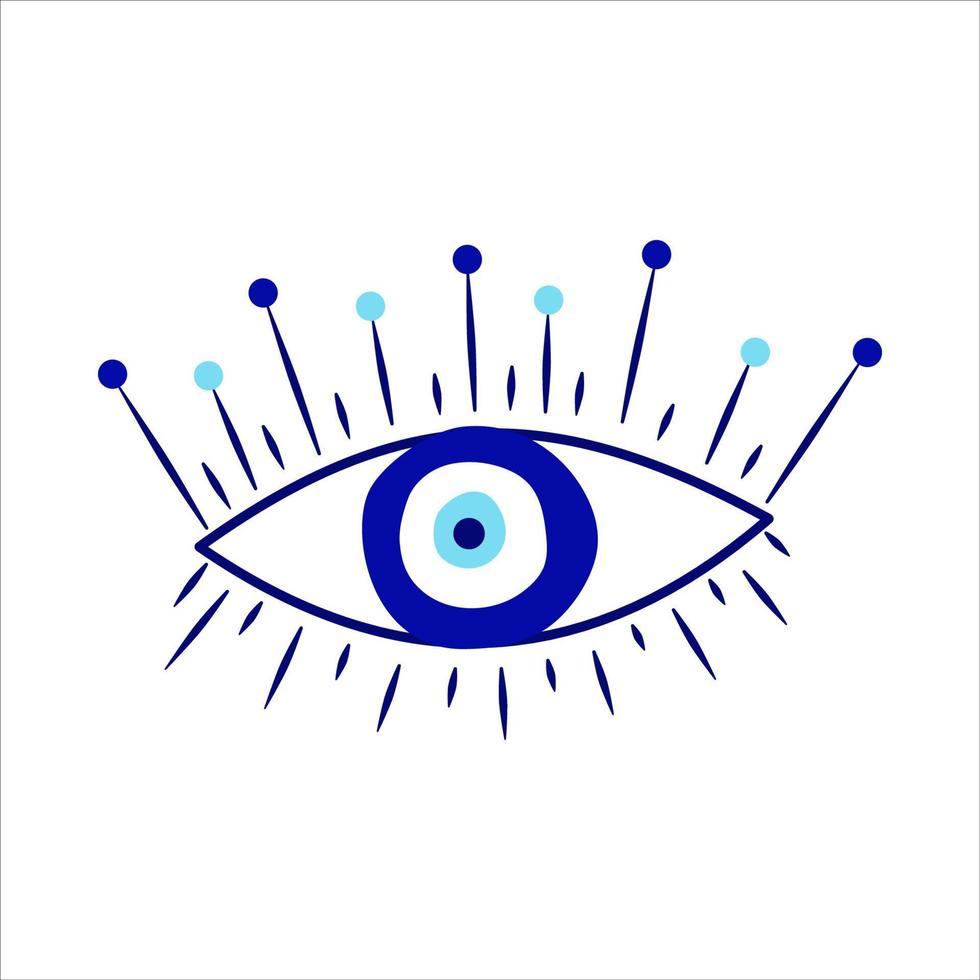 amuleto griego del mal de ojo aislado. ojo turco con pestañas y un globo  ocular en azul para amuleto y protección. ilustración vectorial en un  estilo plano 5176263 Vector en Vecteezy