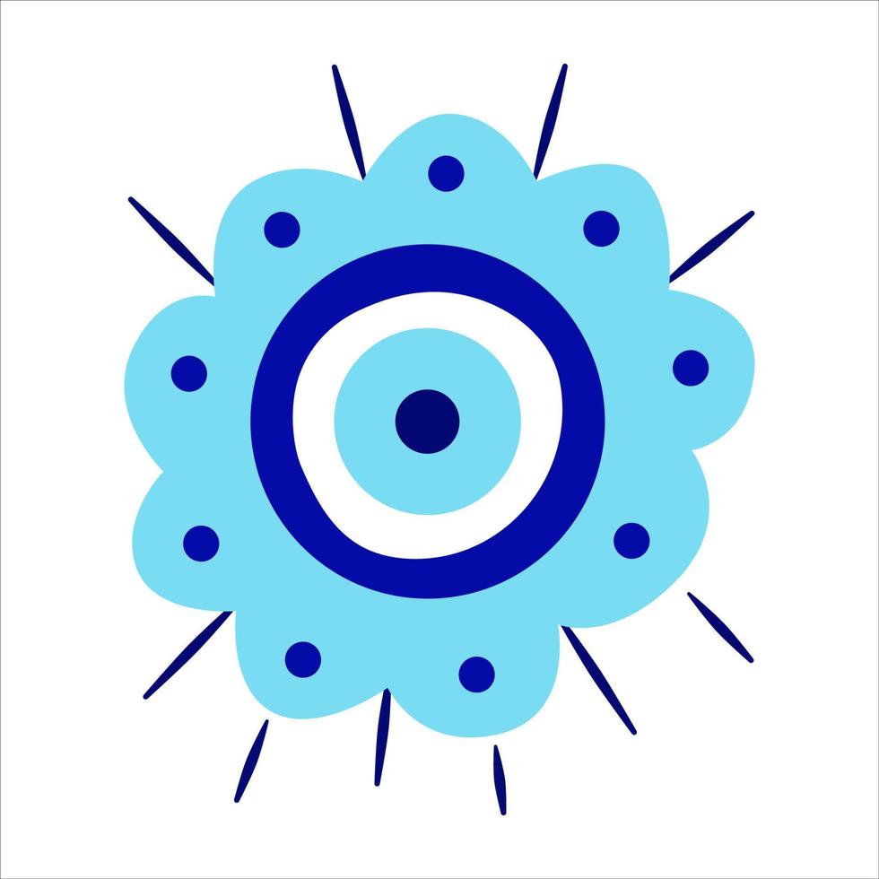 amuleto griego del mal de ojo aislado. ojo turco con pestañas y un globo ocular en azul para amuleto y protección. ilustración vectorial en un estilo plano. vector