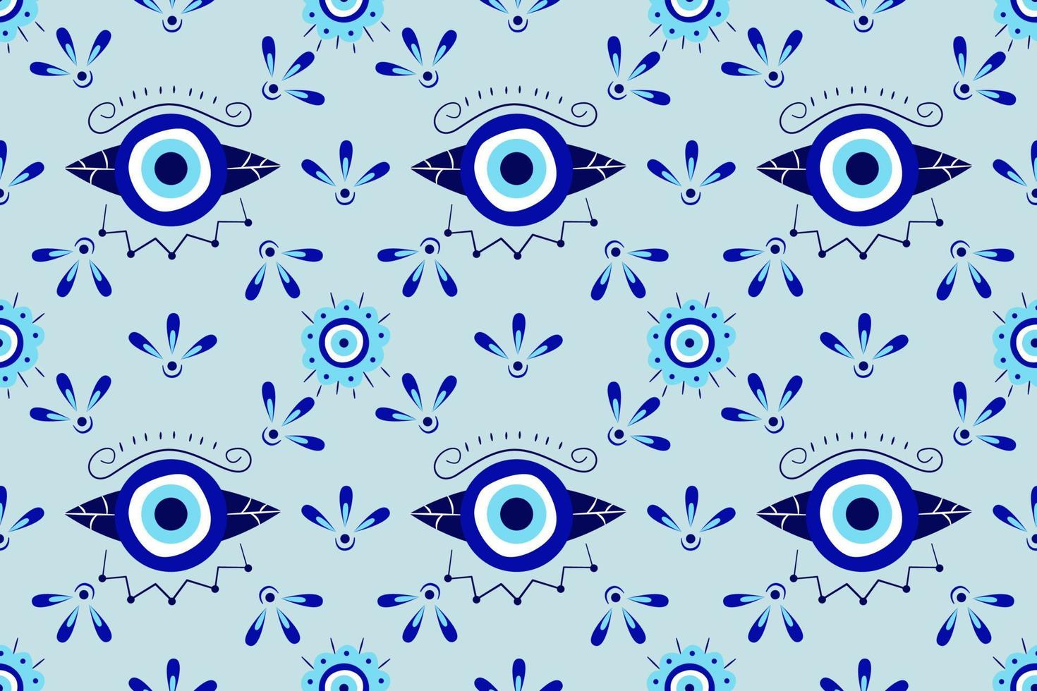 Isolated greek amulet evil eye seamless pattern.Turkish eye in a blue for amulet and protection in endless pattern. Vector illustration in a flat style