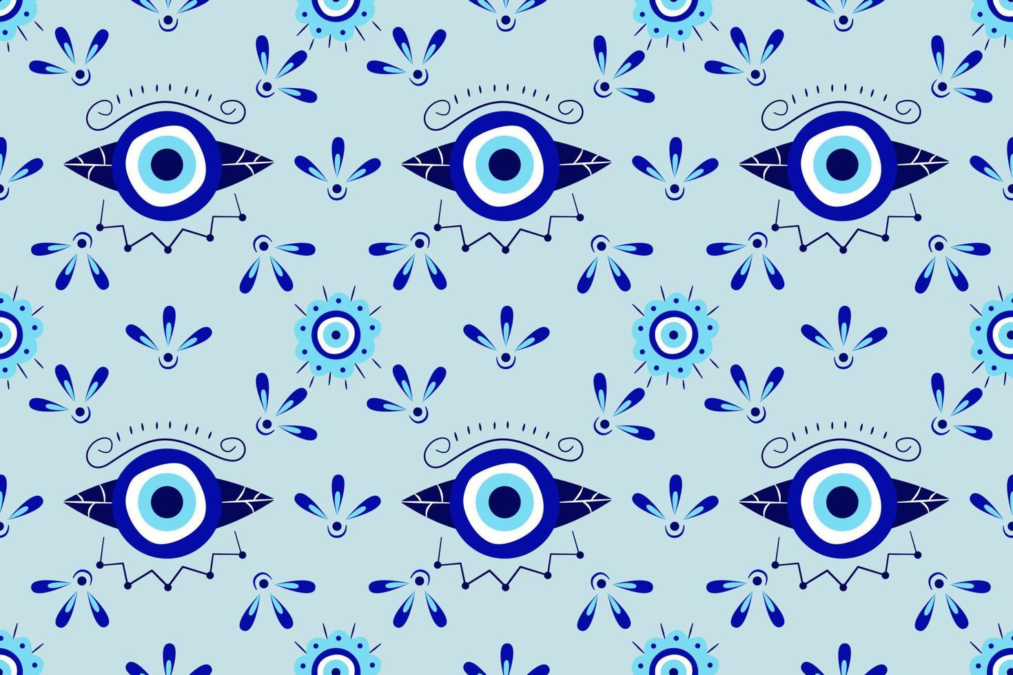 Isolated greek amulet evil eye seamless pattern.Turkish eye in a blue for amulet and protection in endless pattern. Vector illustration in a flat style