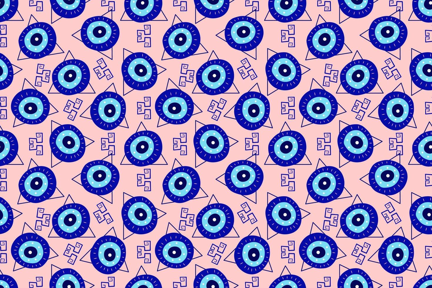 Isolated greek amulet evil eye seamless pattern.Turkish eye in a blue pyramid for amulet and protection in endless pattern. Vector illustration in a flat style