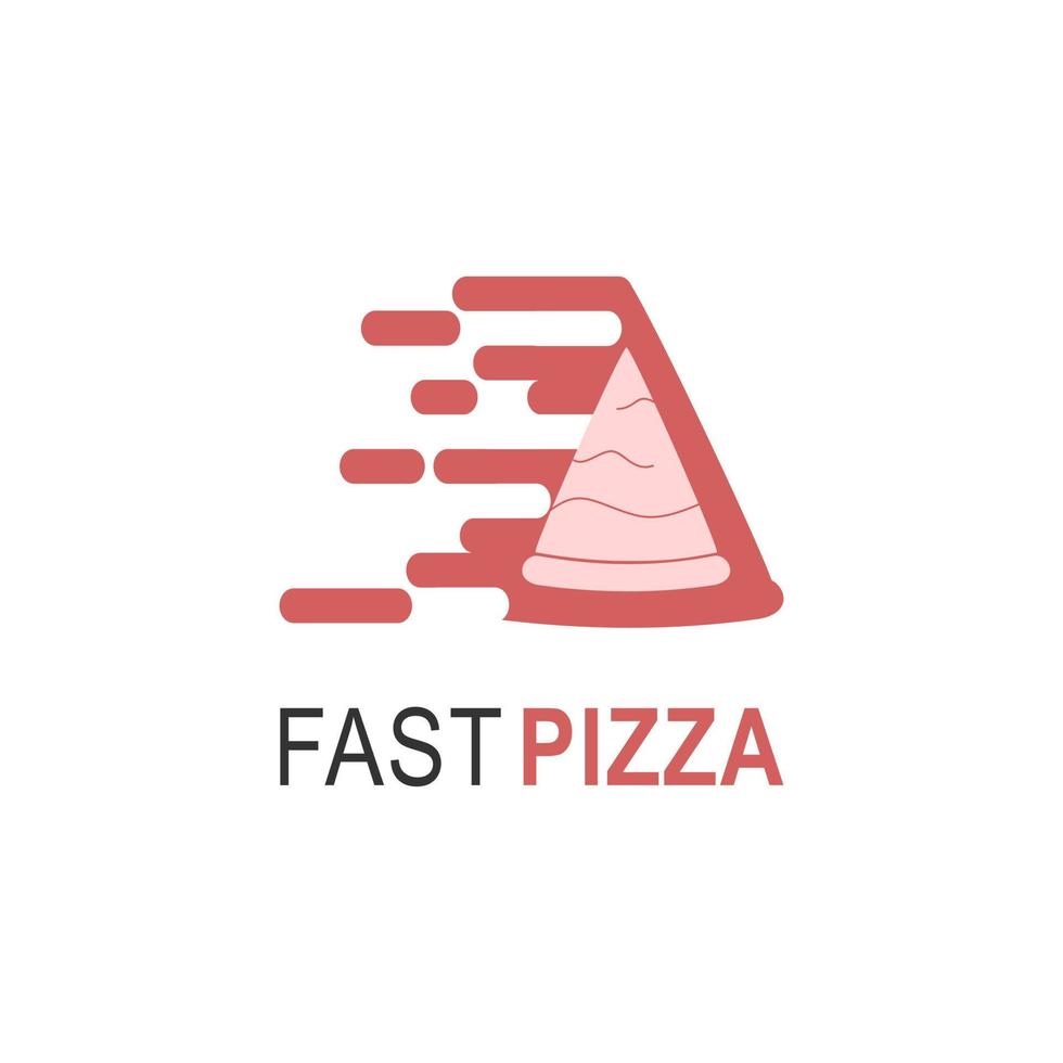 Fast pizza delivery logo for cafe packaging and restaurant service. Fast food logo with modern flat vector illustration. Pizza speed logo for Italian pizzeria with minimalistic style pizza restaurant.