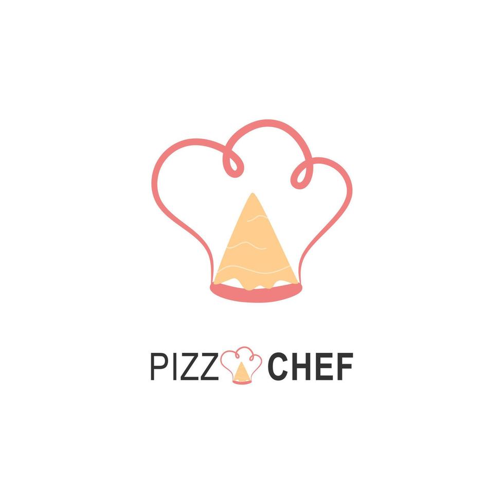 Pizza chef logo for cafe packaging and restaurant menu. Fast food logo with modern flat style vector illustration. Pizza chef hat logo for Italian pizzeria with minimalist flat style pizza restaurant.
