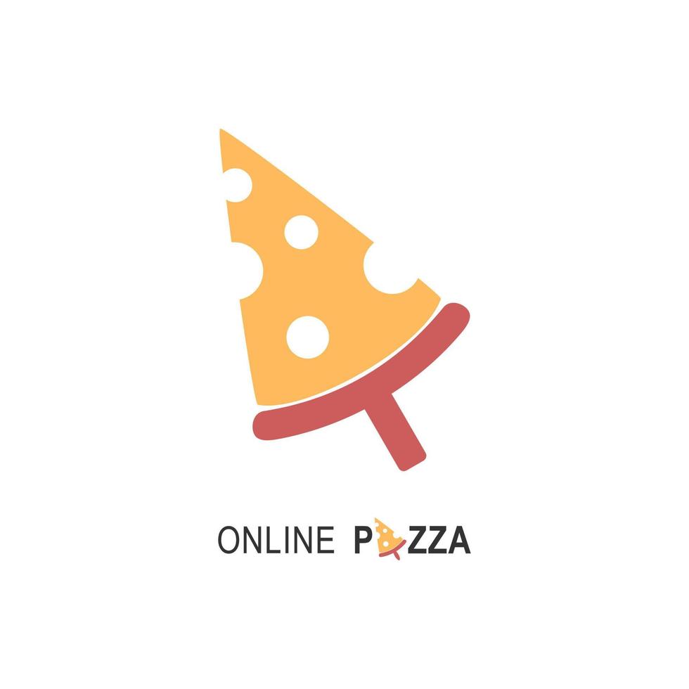 Online pizza logo for cafe packaging and restaurant menu. Fast food logo with modern flat style vector illustration. Pizza chat logo for Italian pizzeria with minimalistic flat style pizza restaurant.