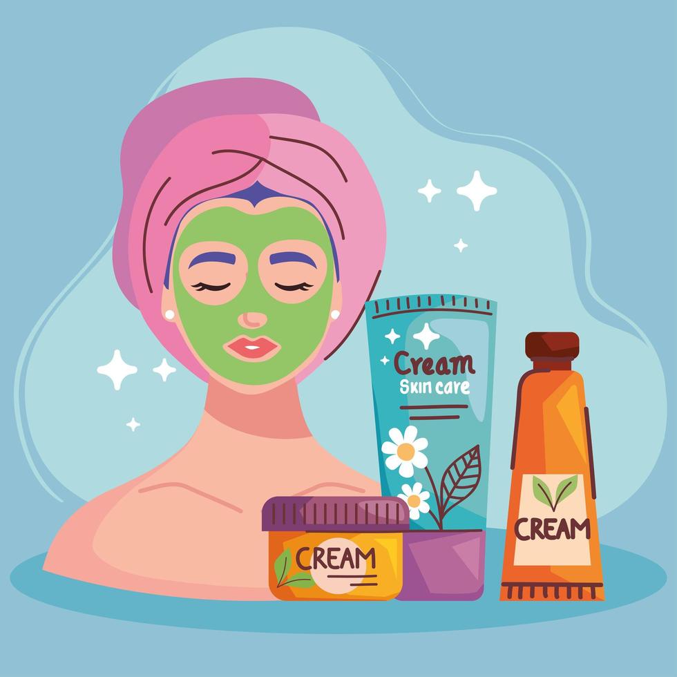 lady and skin care treatments vector