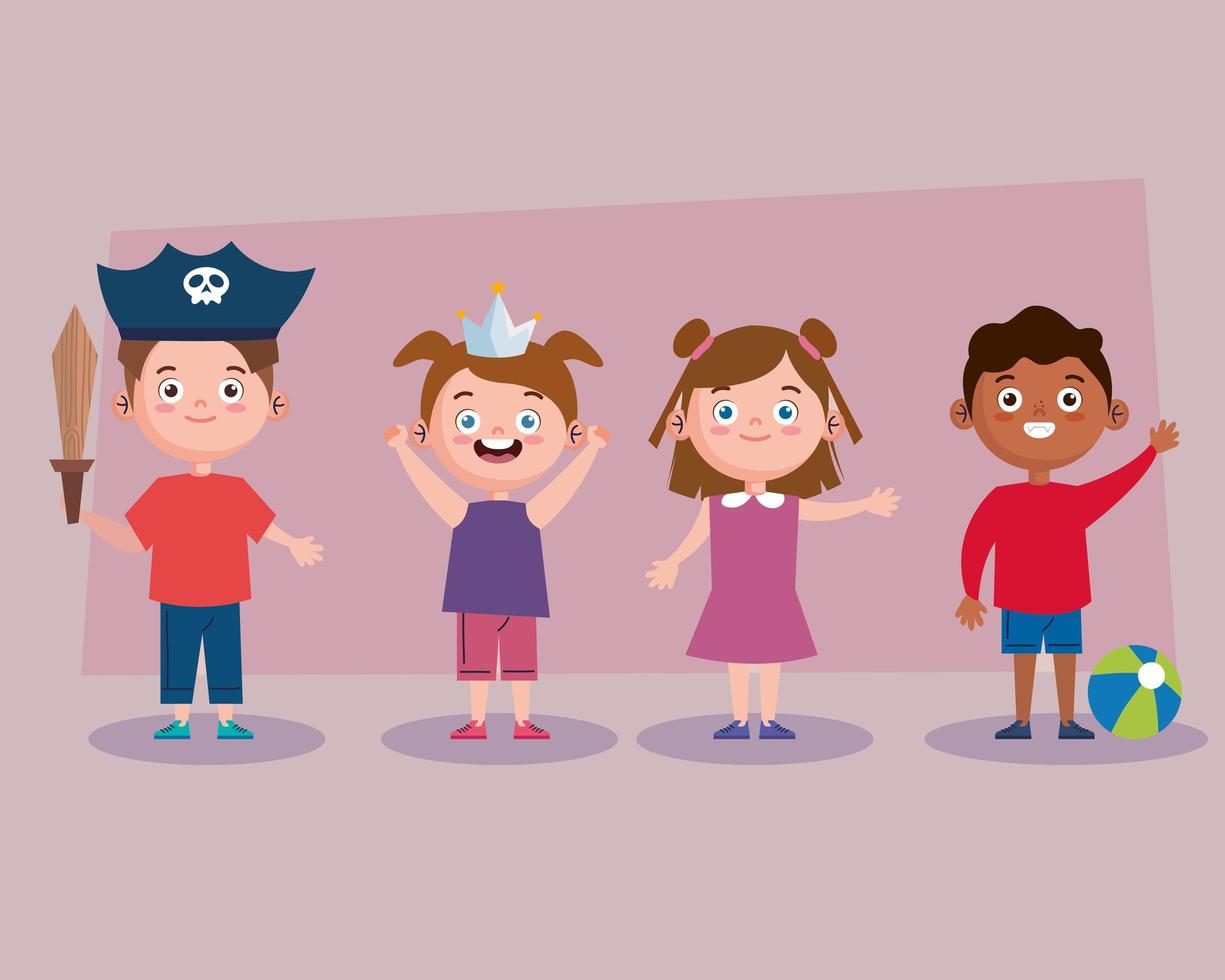 group of kids playing vector