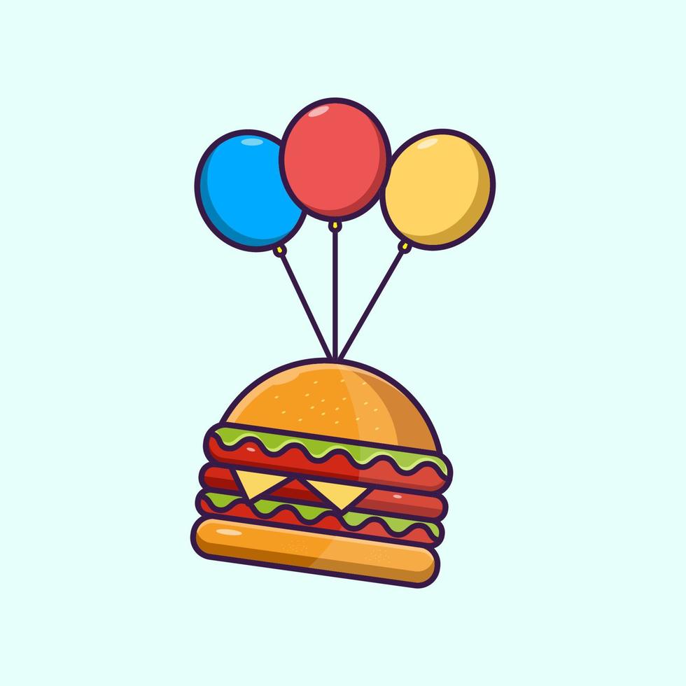 ilustración de hamburguesa de comida americana con 3 globos de colores vector