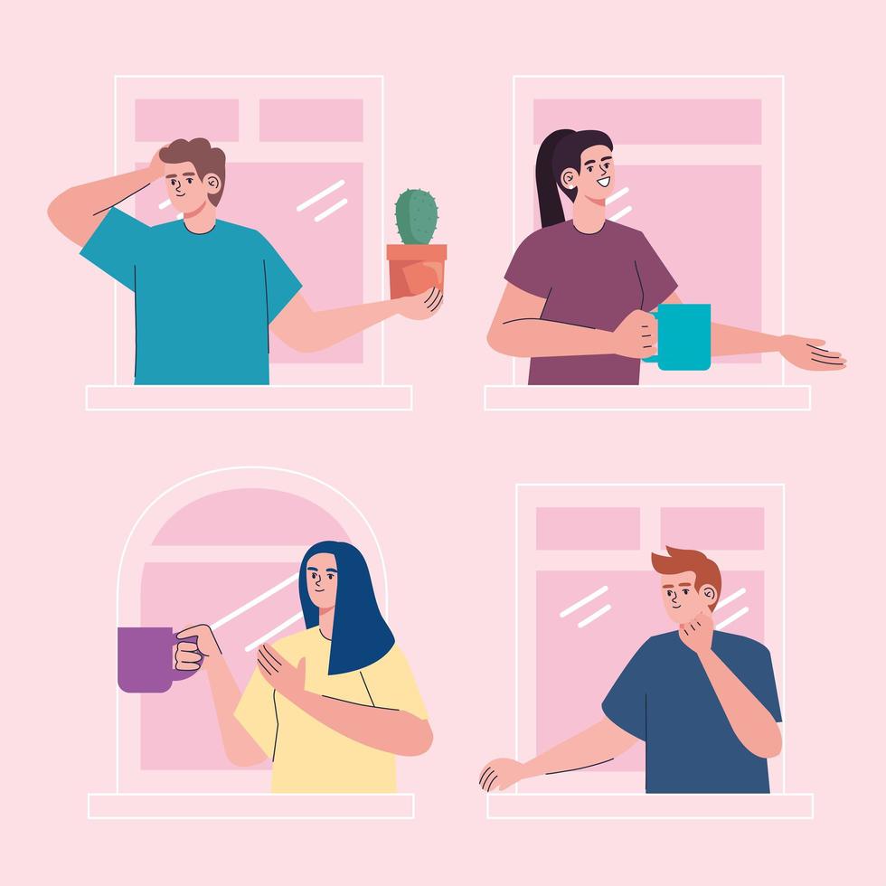persons sharing things through window vector