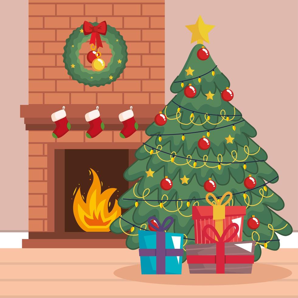 christmas interior home vector