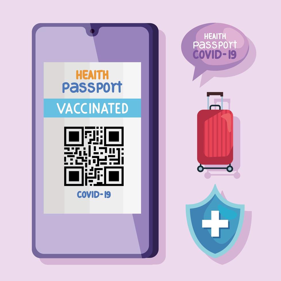 covid19 health passport four icons vector