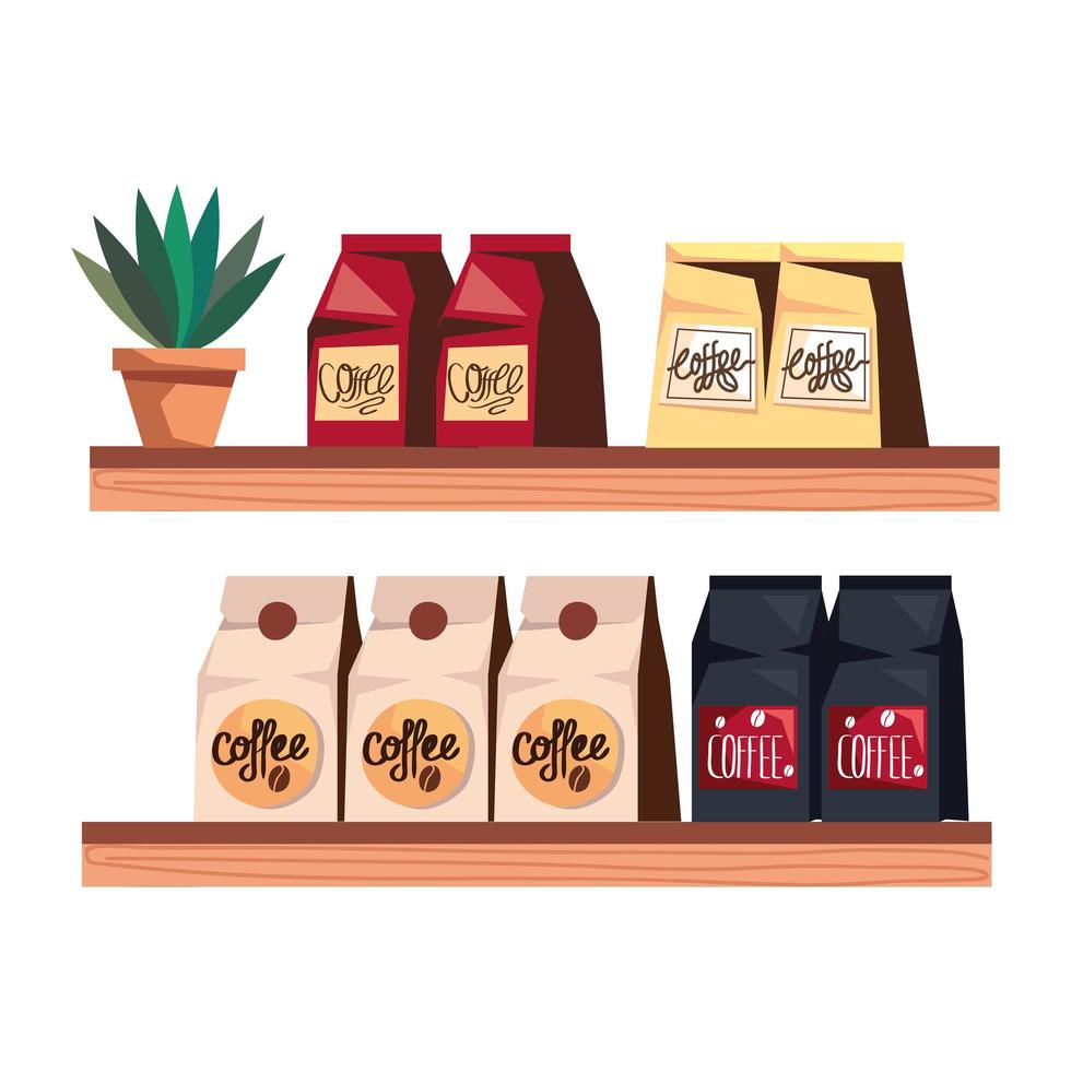 coffee bags in shelfs vector