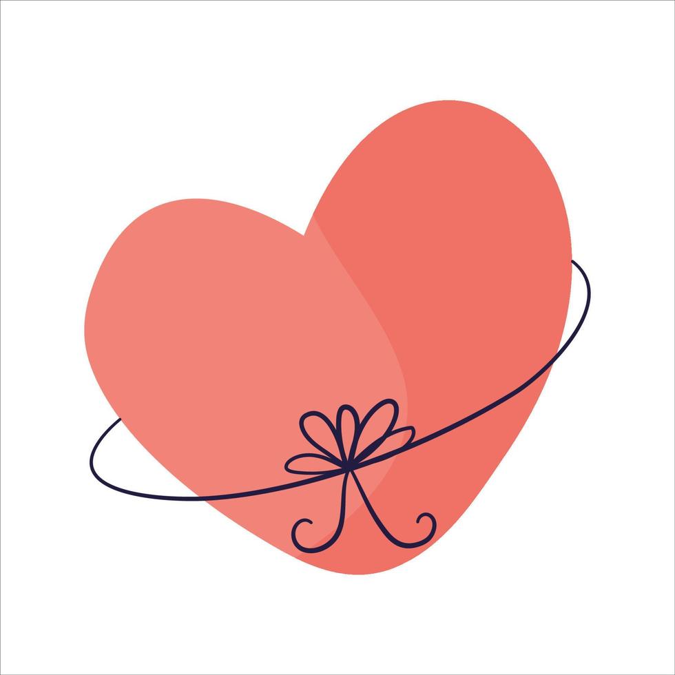 corazón con lazo para el regalo romántico del día de san valentín aislado sobre fondo blanco.regalo de corazón anudado para la decoración. ilustración vectorial en estilo plano. vector