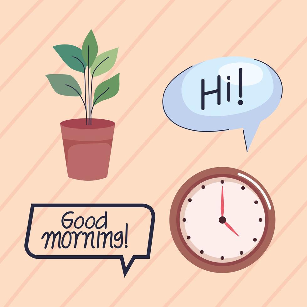 pot plant with clock and greetings vector